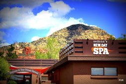 New Day Spa exterior with red rock views