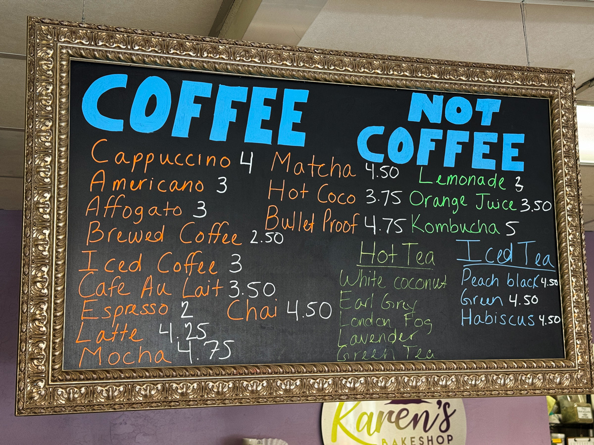 Coffee sign at Karen's Gluten Free Bakeshop in West Sedona